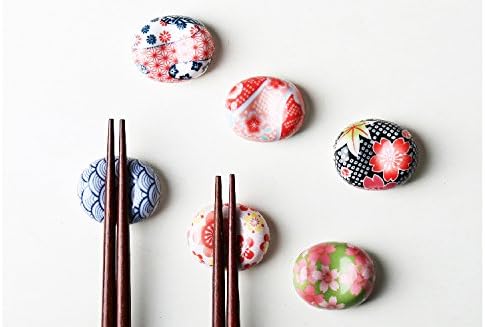 Hand Painted Floral Ceramic Chopsticks Rest Rack Dinner Spoon Stand Knife Fork Holder Chopsticks Stand(Set of 6)