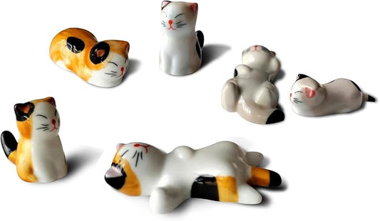 Cute Cat Chopsticks Rest Dinner Spoon Stand Knife Fork Holder, Valentine's Day Present (6Pcs Mixcolor)