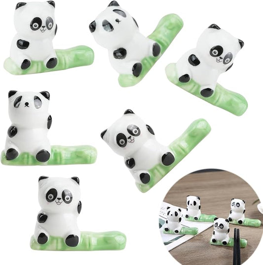 6 Pack Cute Ceramic Chopstick Holder, Panda & Bamboo Chopsticks Rest Set, Fun Chopsticks Holder Rack for Dinner Fork Spoon Knife Tableware, Decoration Home Kitchen Gift