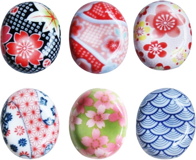 Hand Painted Floral Ceramic Chopsticks Rest Rack Dinner Spoon Stand Knife Fork Holder Chopsticks Stand(Set of 6)