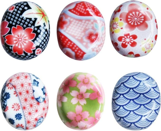 Hand Painted Floral Ceramic Chopsticks Rest Rack Dinner Spoon Stand Knife Fork Holder Chopsticks Stand(Set of 6)