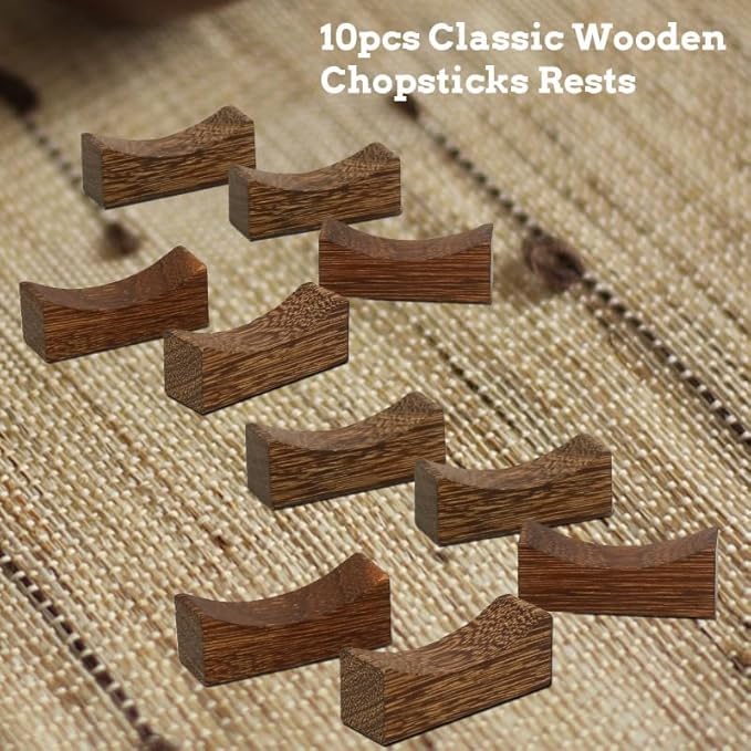 10pcs Quality Chopsticks Rests and Holders for Home Kitchen Hotel Restaurant Dining, Natural Wooden Cutlery Stand Rack Set for Holding Spoons Forks Knives Chop Sticks etc. Neatly and Stably