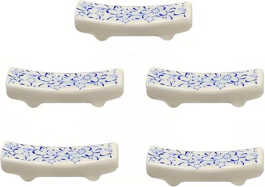 Chopstick Rest 5 Pairs Porcelain Chopsticks Holder For Countertop,Cute Chopstick Stand(Blue sunflower)