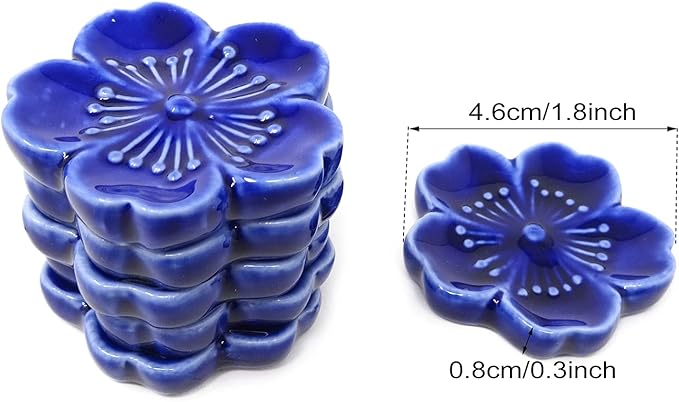 6PCS Elegant Cherry Blossom Ceramic Chopsticks Rest Rack Stand Holder for Chopsticks, Forks, Spoons, Knives, Paint Brushes (blue)