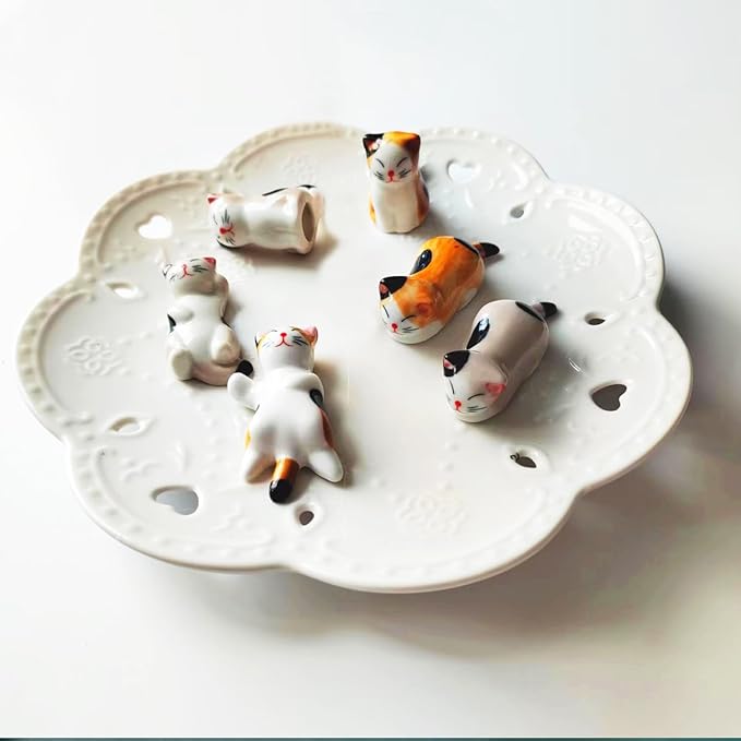 Cute Cat Chopsticks Rest Dinner Spoon Stand Knife Fork Holder, Valentine's Day Present (6Pcs Mixcolor)