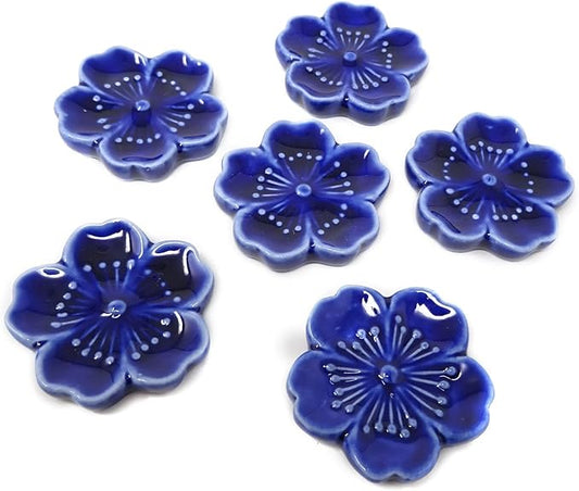 6PCS Elegant Cherry Blossom Ceramic Chopsticks Rest Rack Stand Holder for Chopsticks, Forks, Spoons, Knives, Paint Brushes (blue)