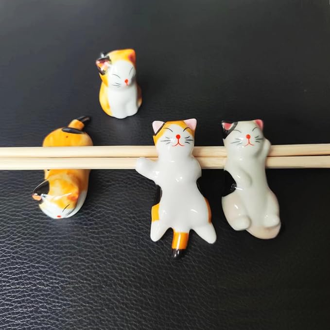 Cute Cat Chopsticks Rest Dinner Spoon Stand Knife Fork Holder, Valentine's Day Present (6Pcs Mixcolor)