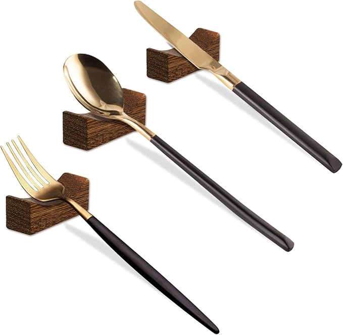 10pcs Quality Chopsticks Rests and Holders for Home Kitchen Hotel Restaurant Dining, Natural Wooden Cutlery Stand Rack Set for Holding Spoons Forks Knives Chop Sticks etc. Neatly and Stably
