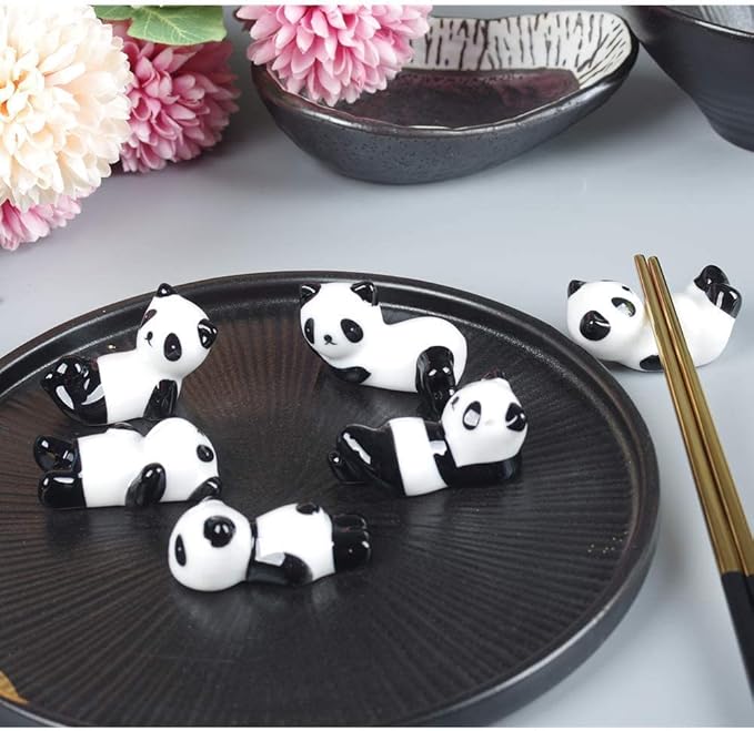 6PCS Cute Ceramic Panda Chopsticks Rest Rack Stand Holder for Chopsticks, Ceramic Ware Chopsticks Stand Rest Rack,Gift for Boys Girls Kids