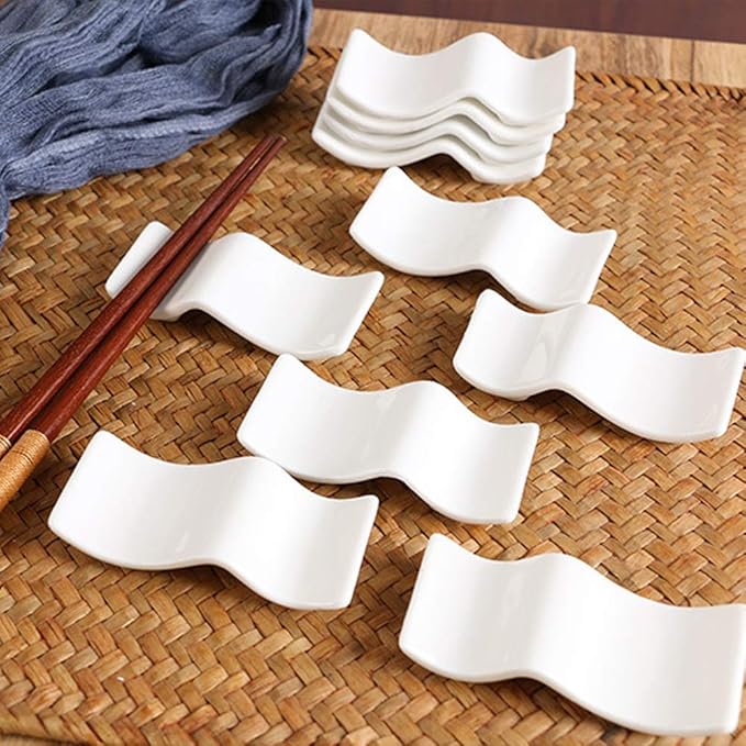 Ceramic Chopsticks Rest Rack Set of 6pcs, Dinner Spoon Stand Knife Fork Holder Porcelain Chopsticks Stand