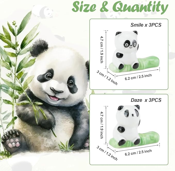 6 Pack Cute Ceramic Chopstick Holder, Panda & Bamboo Chopsticks Rest Set, Fun Chopsticks Holder Rack for Dinner Fork Spoon Knife Tableware, Decoration Home Kitchen Gift