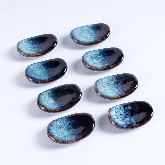 Ceramic Chopsticks Holder,Spoon,knife & Fork Stand,Set of 8 (Starry blue)