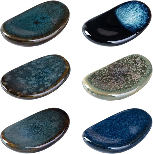 Ceramic Chopsticks Holder Chopstick Rest Spoon Fork Stand Holder Set of 6, Multicolour