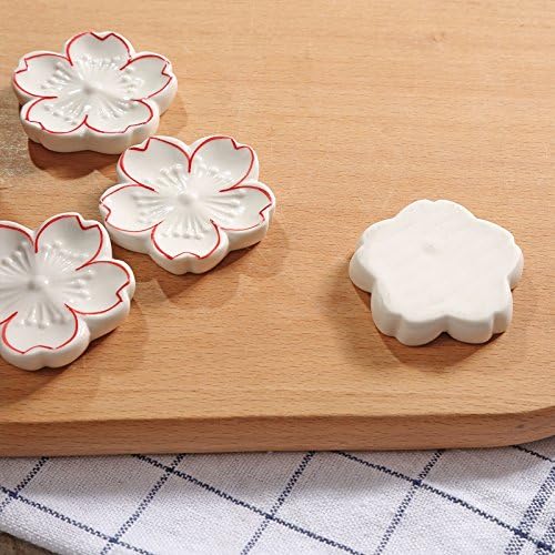 Elegant Cherry Blossom Ceramic Chopsticks Rest Rack Dinner Spoon Stand Knife Fork Holder,Sakura Chopsticks Stand(Set of 6)