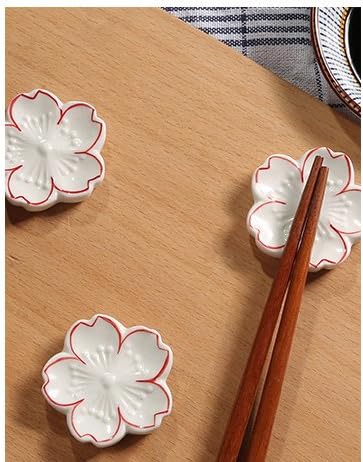 Elegant Cherry Blossom Ceramic Chopsticks Rest Rack Dinner Spoon Stand Knife Fork Holder,Sakura Chopsticks Stand(Set of 6)