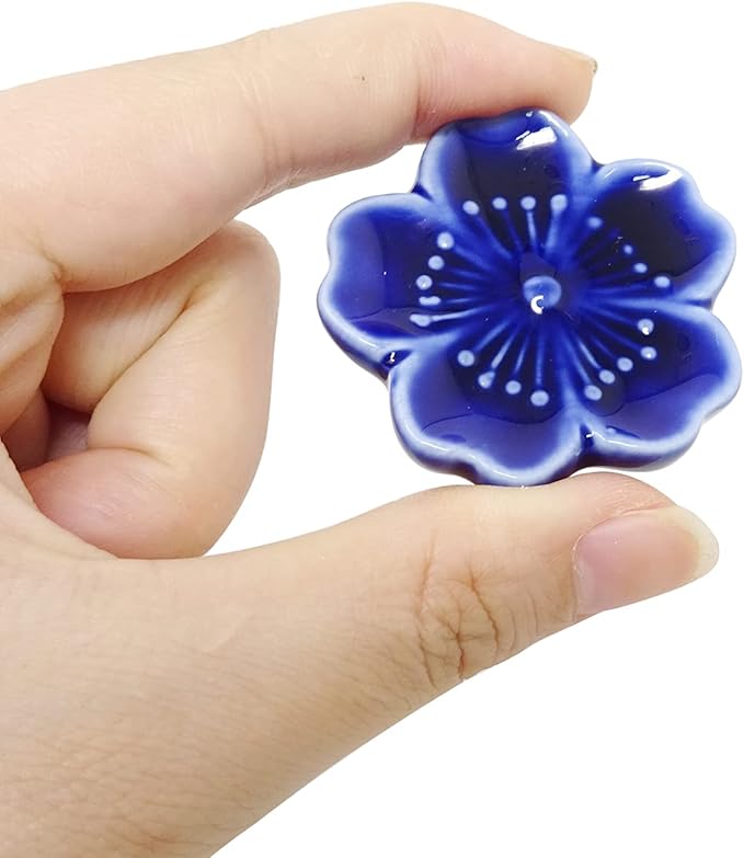 6PCS Elegant Cherry Blossom Ceramic Chopsticks Rest Rack Stand Holder for Chopsticks, Forks, Spoons, Knives, Paint Brushes (blue)