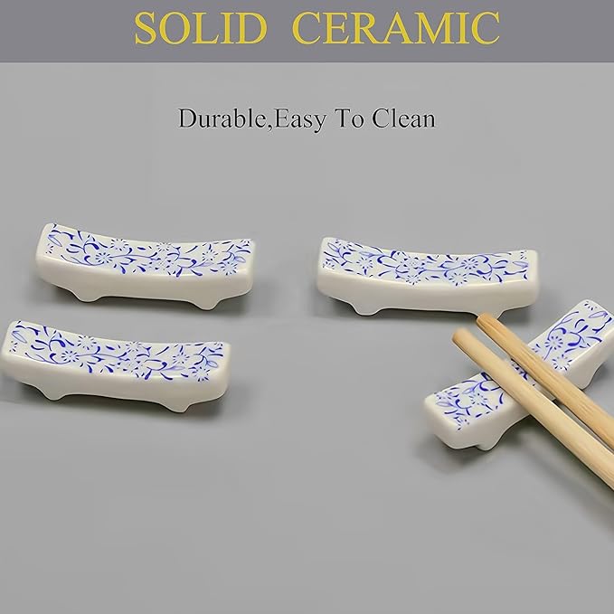 Chopstick Rest 5 Pairs Porcelain Chopsticks Holder For Countertop,Cute Chopstick Stand(Blue sunflower)