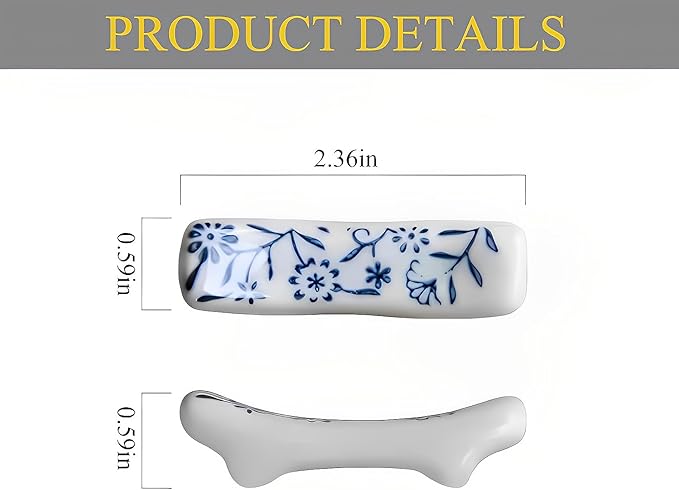 Chopstick Rest 5 Pairs Porcelain Chopsticks Holder For Countertop,Cute Chopstick Stand(Blue sunflower)