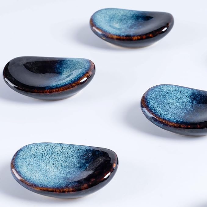 Ceramic Chopsticks Holder,Spoon,knife & Fork Stand,Set of 8 (Starry blue)