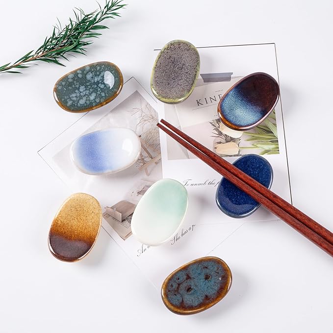Ceramic Chopsticks Holder,  Spoon Fork Stand Holder, Set of 8 (Multicolour)