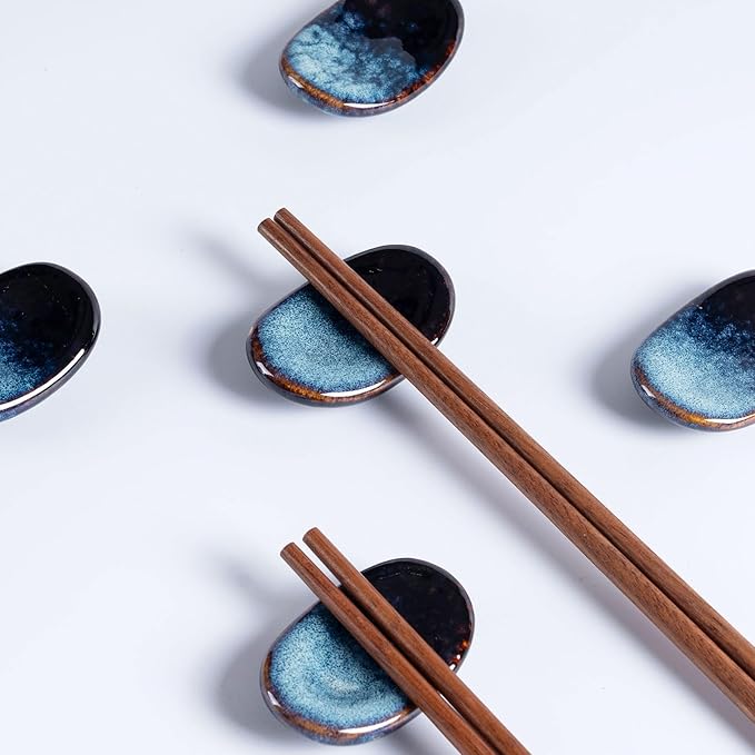 Ceramic Chopsticks Holder,Spoon,knife & Fork Stand,Set of 8 (Starry blue)