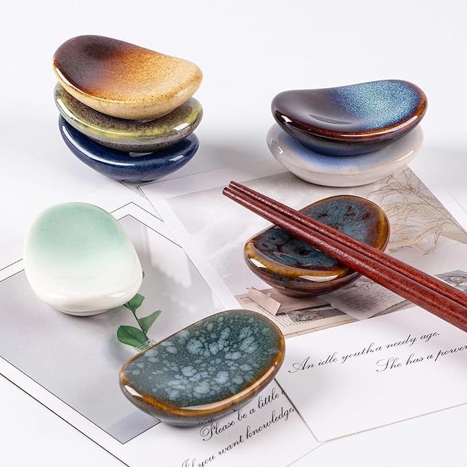 Ceramic Chopsticks Holder,  Spoon Fork Stand Holder, Set of 8 (Multicolour)