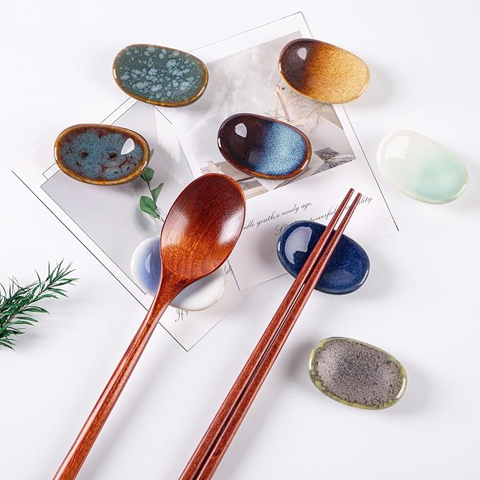 Ceramic Chopsticks Holder,  Spoon Fork Stand Holder, Set of 8 (Multicolour)
